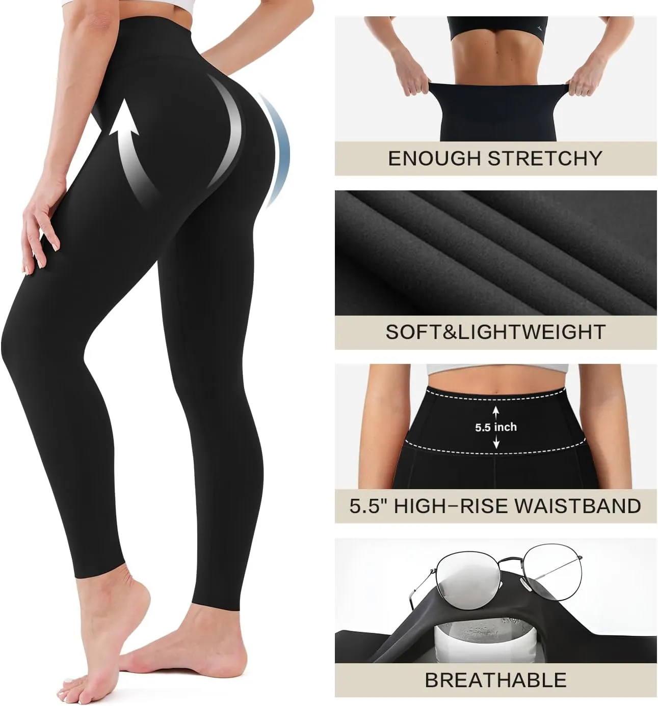 Blisset High Waist Leggings for Women - Opaque, Soft Tummy Control Athletic Pants for Yoga, Running, Workout and Gym