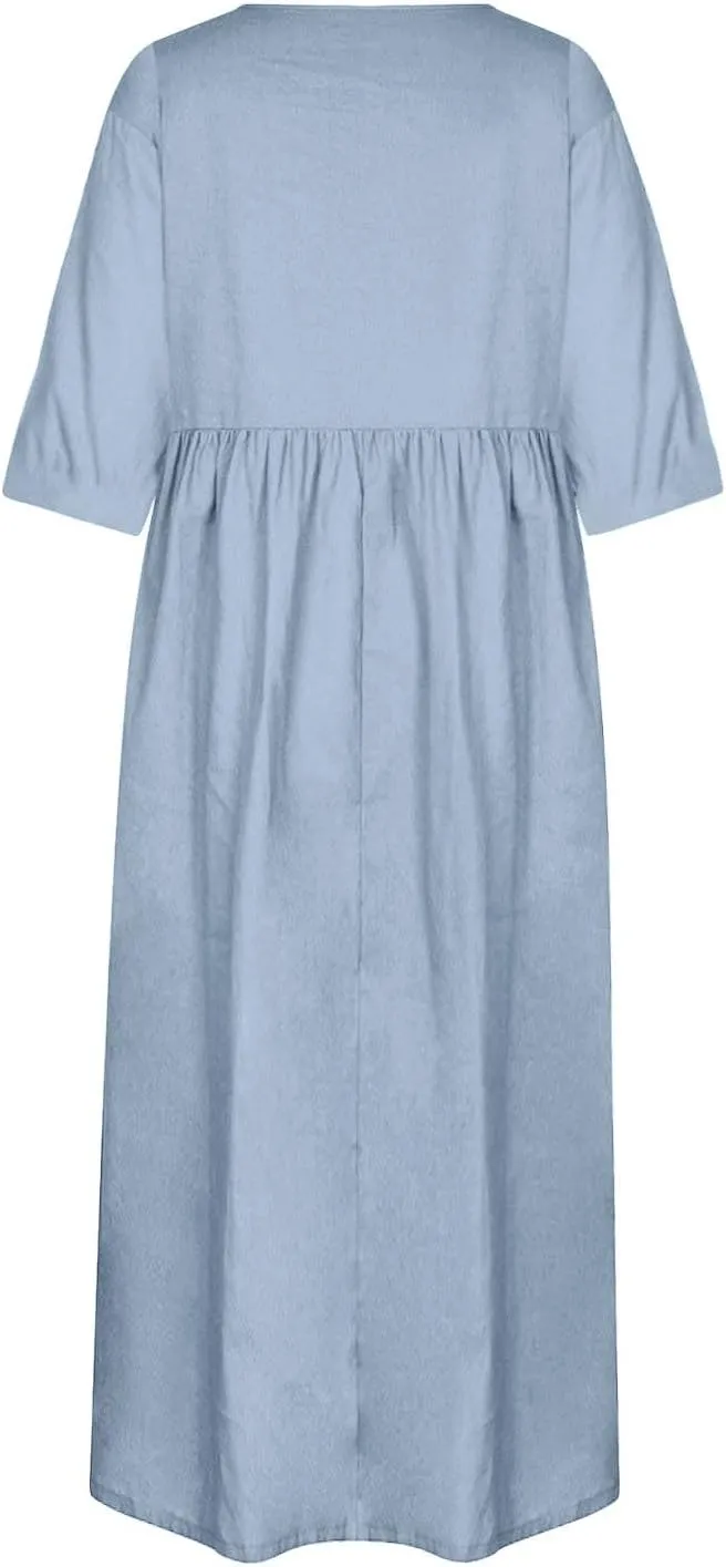 Boho Dress for Women Plus Size Short Sleeve Crew Neck Maxi Sundress 2025 Summer Casual Vacation Dresses with Pockets