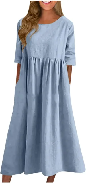 Boho Dress for Women Plus Size Short Sleeve Crew Neck Maxi Sundress 2025 Summer Casual Vacation Dresses with Pockets