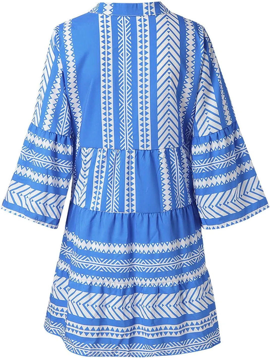 Boho Dresses for Women,2024 Summer Trendy Floral Print Beach Dress,Casual Loose V Neck 3/4 Sleeve Mini Vacation Dress