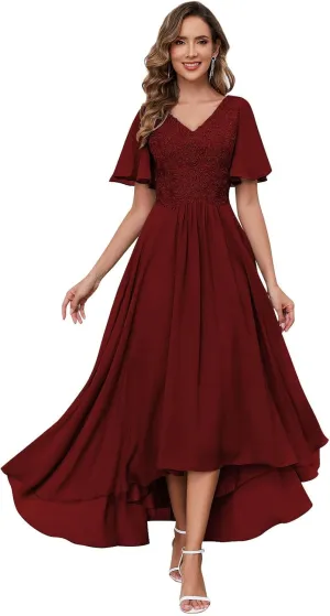 BOLENSYE Lace Appliques Mother of The Bride Dresses for Wedding with Sleeves Tea Length Formal Evening Party Gown