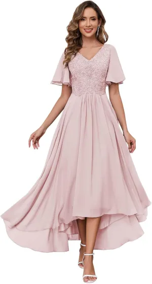 BOLENSYE Lace Appliques Mother of The Bride Dresses for Wedding with Sleeves Tea Length Formal Evening Party Gown