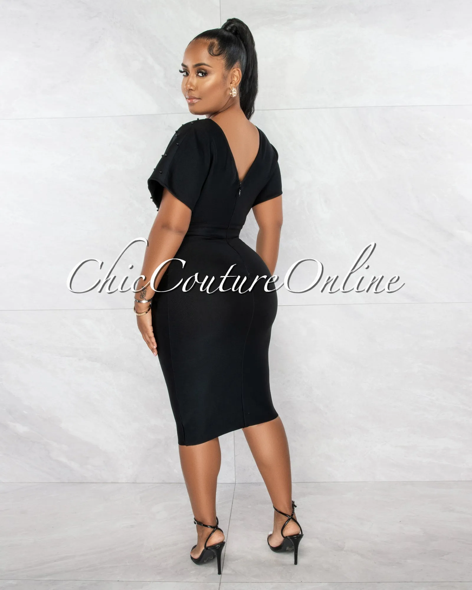 Bordan Black Pearl Top Bandage Midi Dress