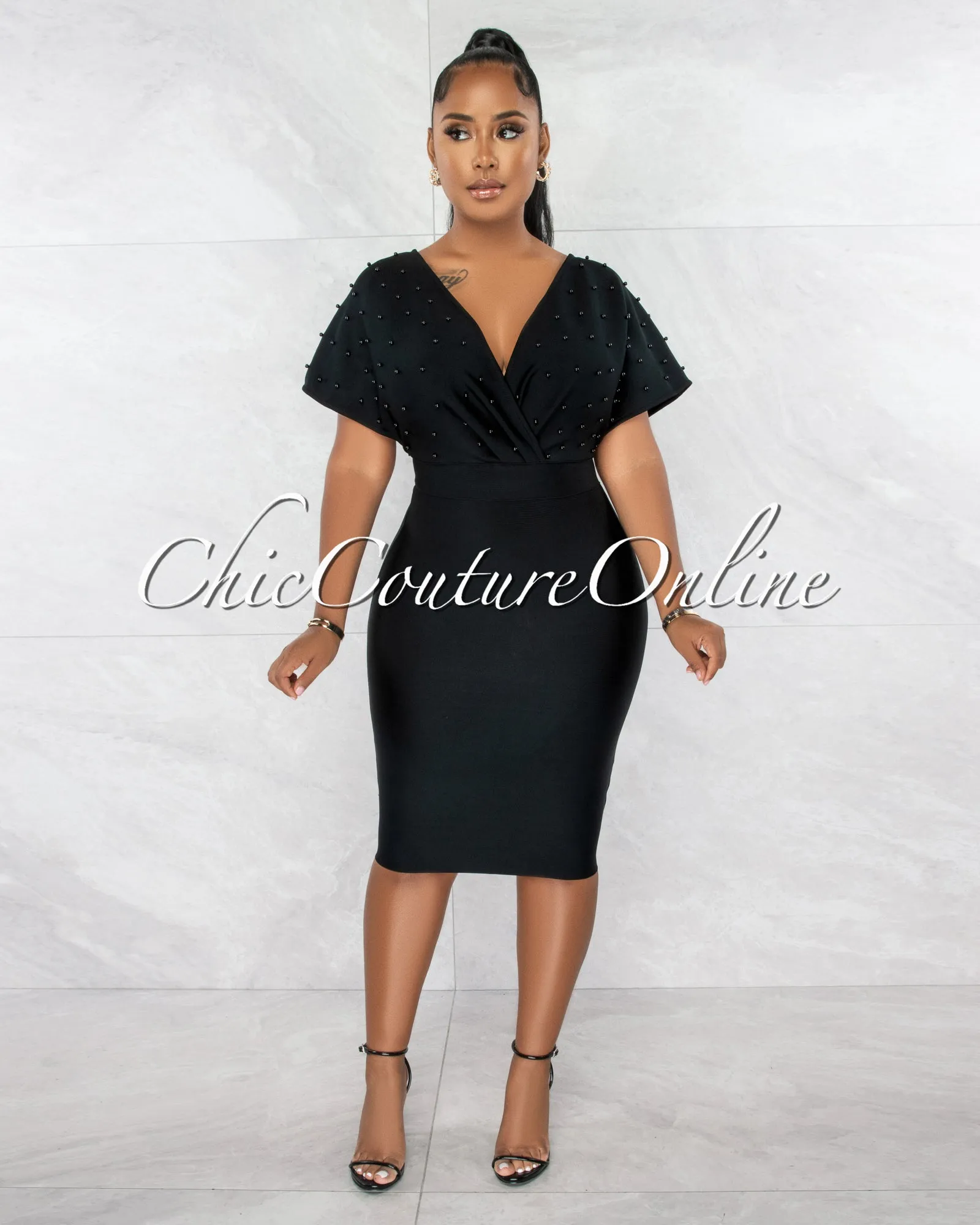 Bordan Black Pearl Top Bandage Midi Dress