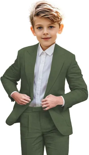 Boys Linen Suit 2 Piece Casual Suits for Toddler Boys Kids Summer Beach Wedding Linen Blazer Pants Set