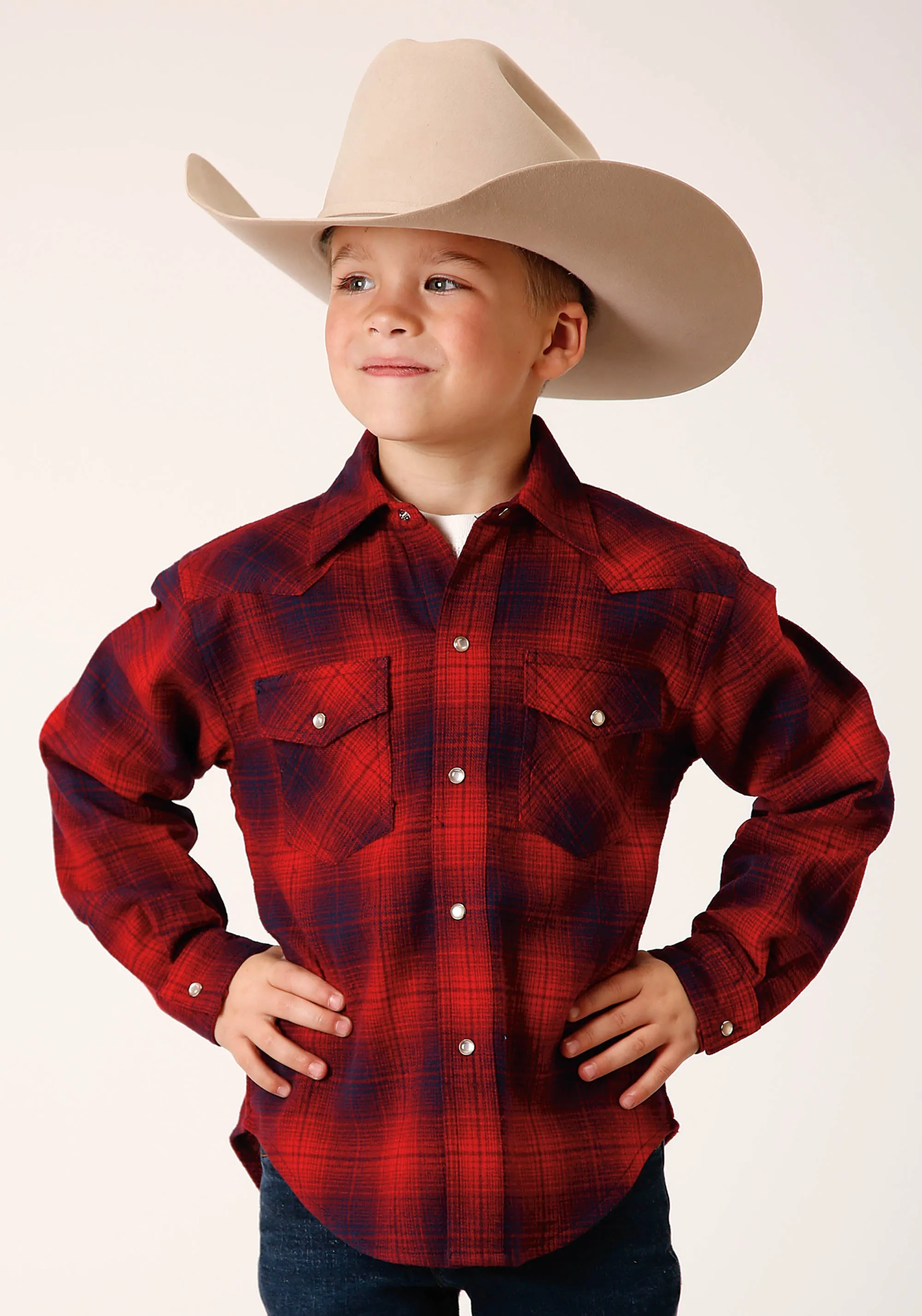 BOYS LONG SLEEVE SNAP UNLINED FLANNEL SHIRTS WESTERN SHIRT