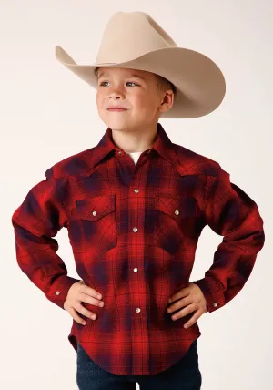 BOYS LONG SLEEVE SNAP UNLINED FLANNEL SHIRTS WESTERN SHIRT
