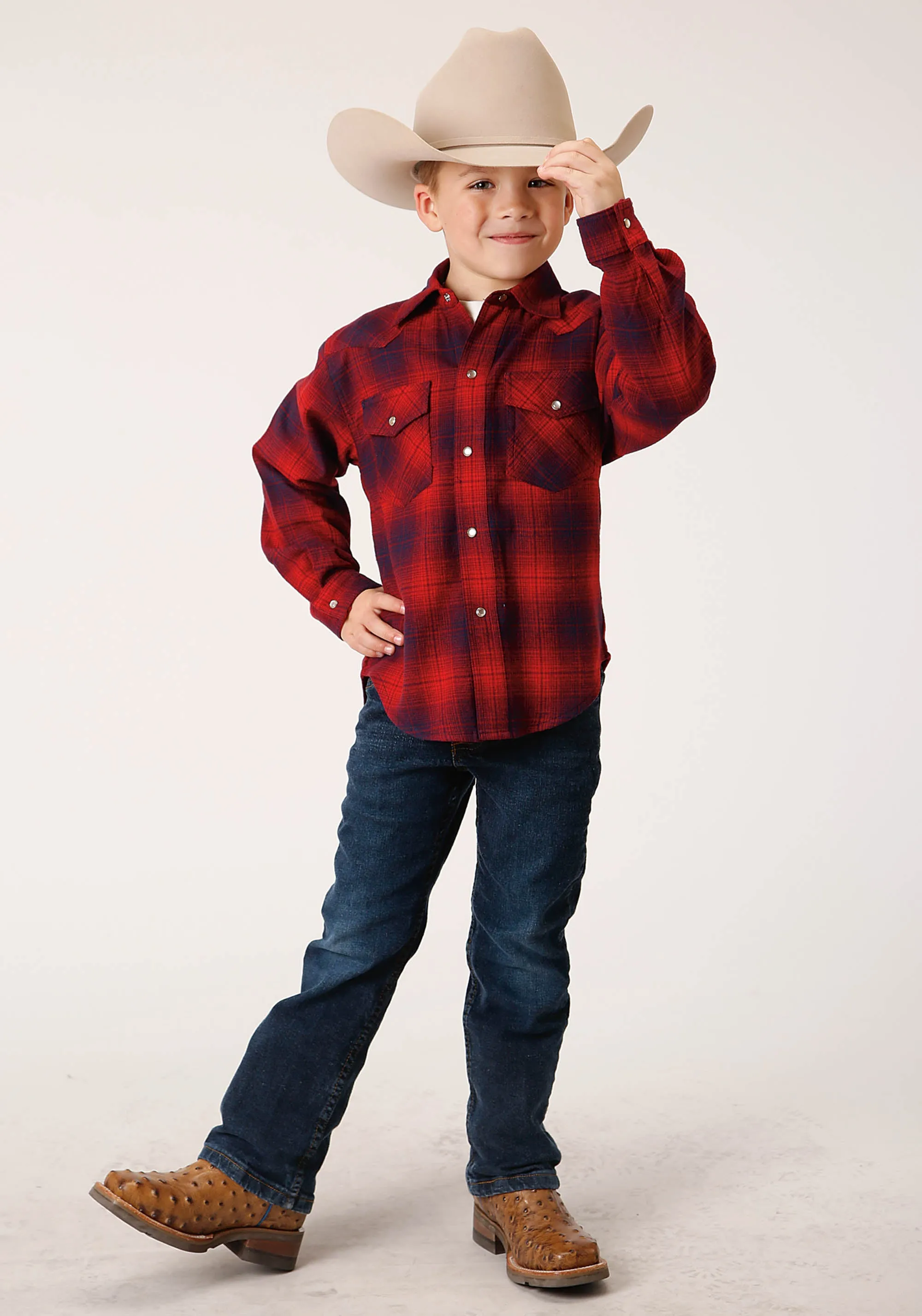BOYS LONG SLEEVE SNAP UNLINED FLANNEL SHIRTS WESTERN SHIRT