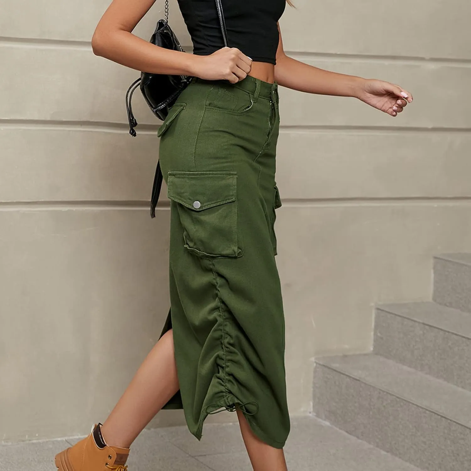 Cargo Skirts for Women Midi Long Denim Jean Skirt High Waisted Summer A-Line Y2K Cargo Pencil Denim Skirt with Pocket