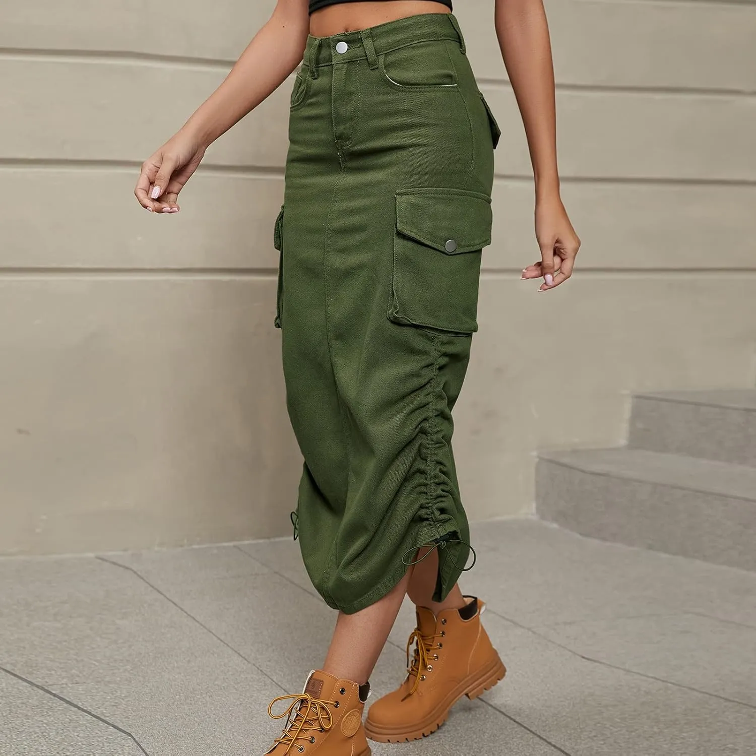 Cargo Skirts for Women Midi Long Denim Jean Skirt High Waisted Summer A-Line Y2K Cargo Pencil Denim Skirt with Pocket