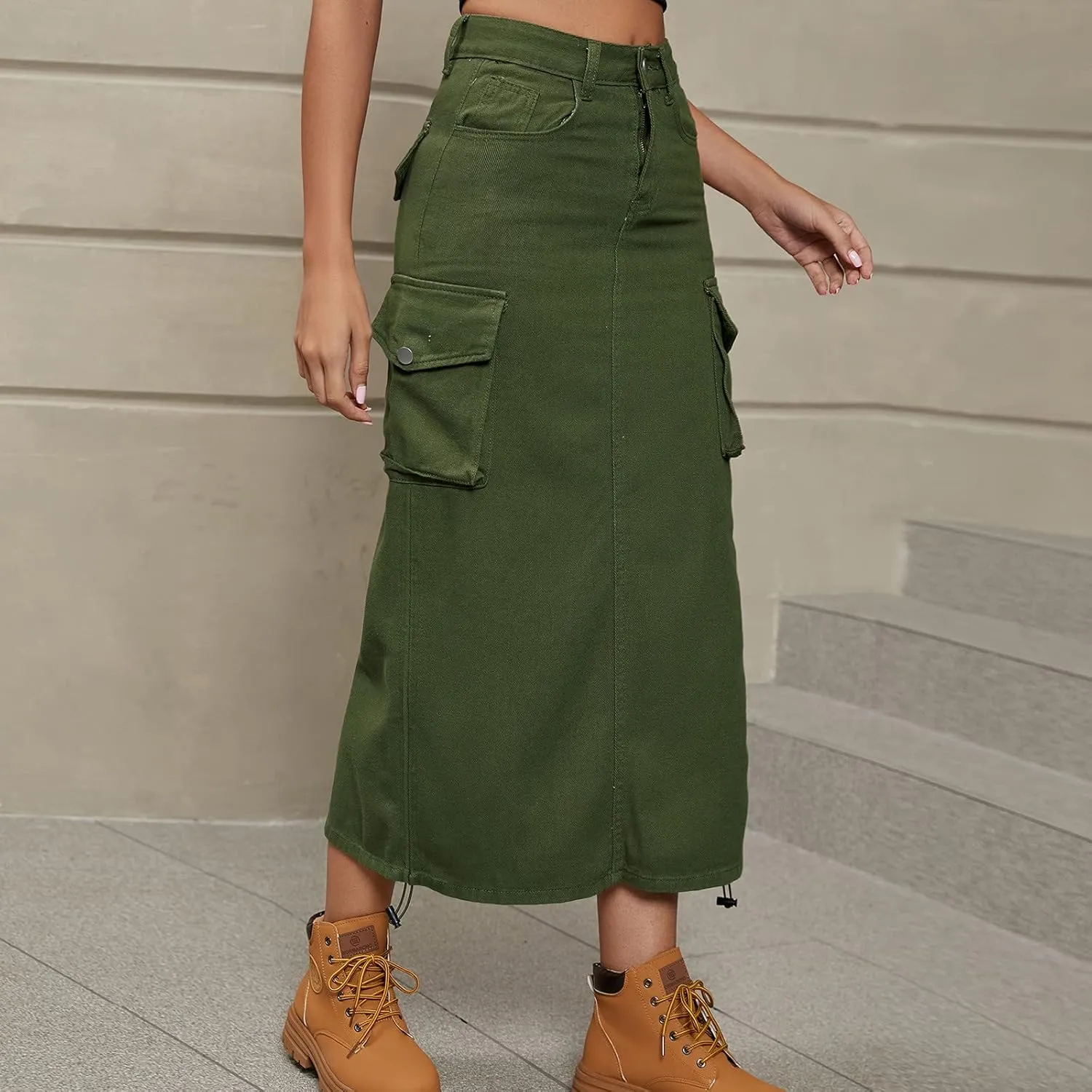 Cargo Skirts for Women Midi Long Denim Jean Skirt High Waisted Summer A-Line Y2K Cargo Pencil Denim Skirt with Pocket