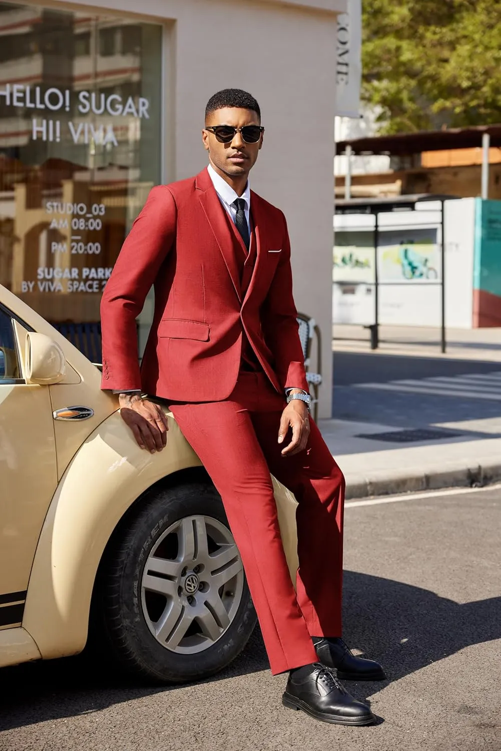 COOFANDY Men's 3 Pieces Suit Classic One Button Single Breasted Slim Fit Blazer Jacket Vest Pants Set Wedding Busines