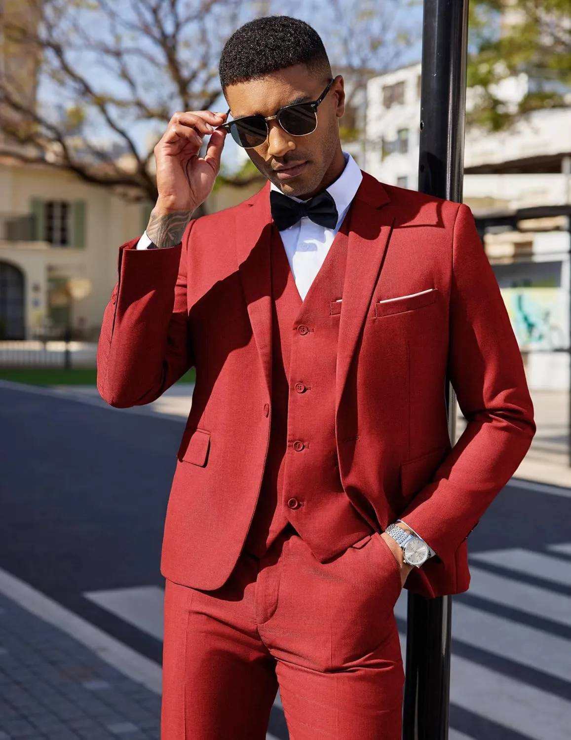 COOFANDY Men's 3 Pieces Suit Classic One Button Single Breasted Slim Fit Blazer Jacket Vest Pants Set Wedding Busines