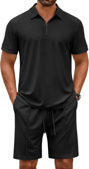 COOFANDY Men's Track Suits 2 Piece Set Quarter Zip Polo Shirt and Shorts Set Summer Casual Outfits