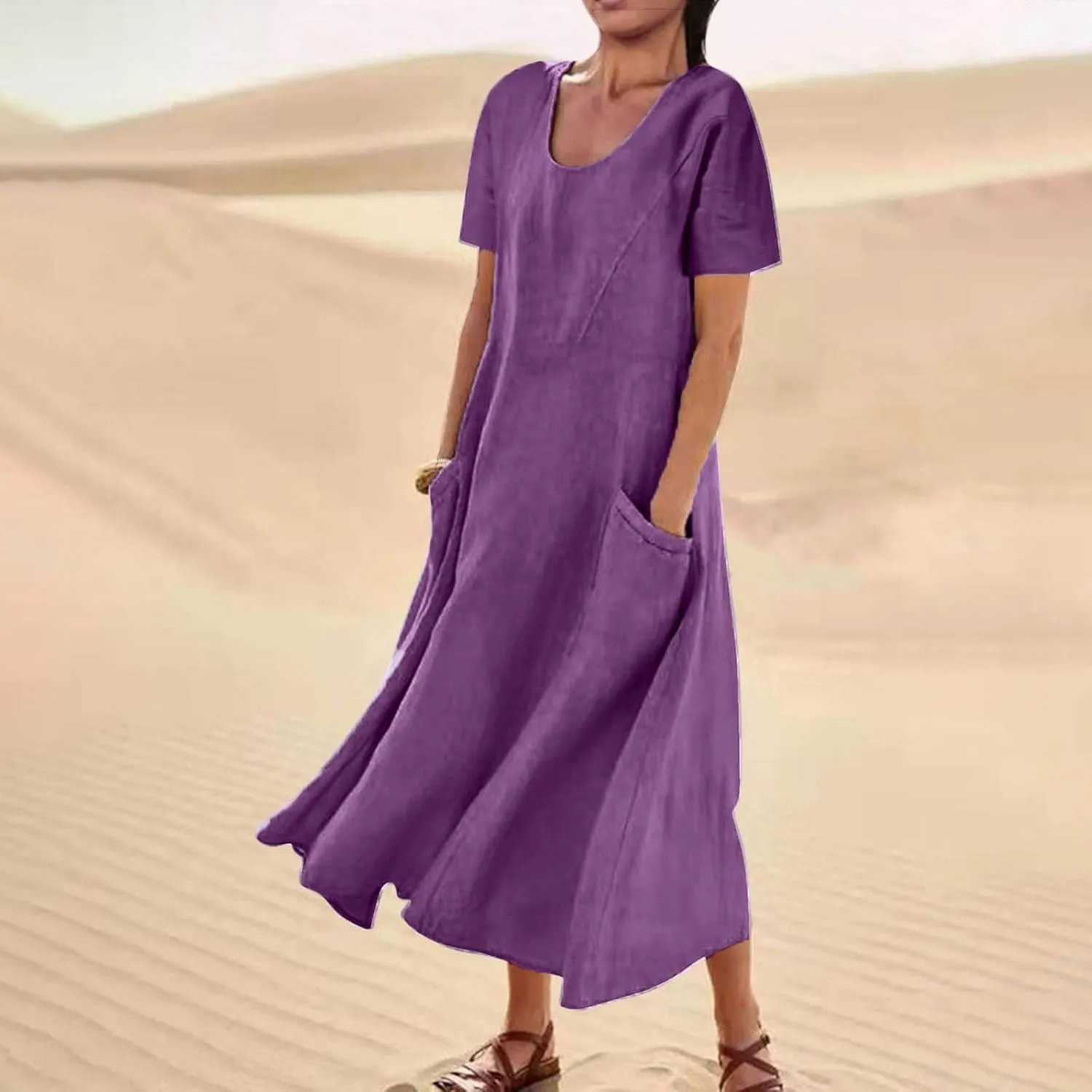 Cotton Linen Maxi Dress Summer Fashion Short Sleeve Beach Dresses Boho Casual Sundress Ladies Vacation Outfits 2025