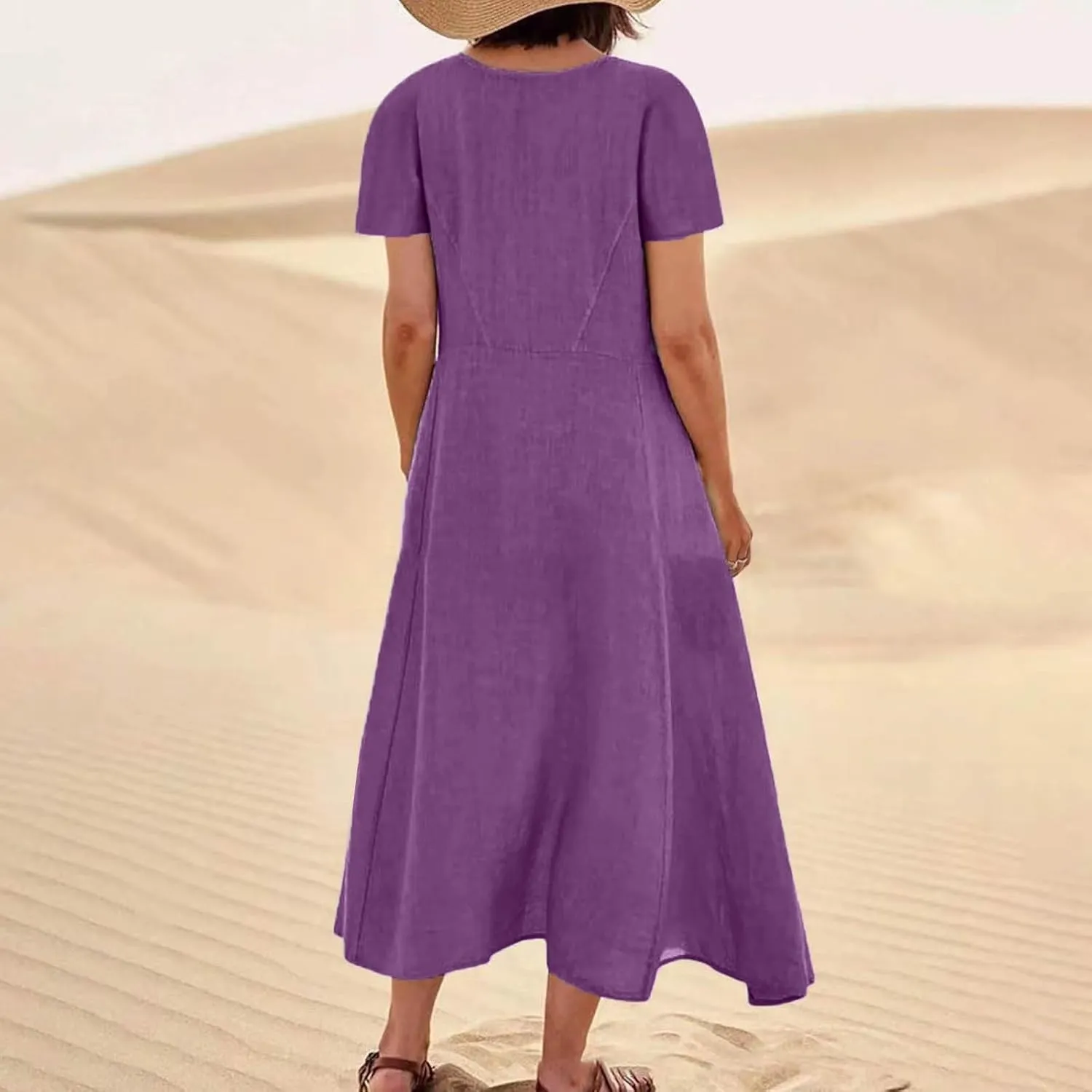 Cotton Linen Maxi Dress Summer Fashion Short Sleeve Beach Dresses Boho Casual Sundress Ladies Vacation Outfits 2025