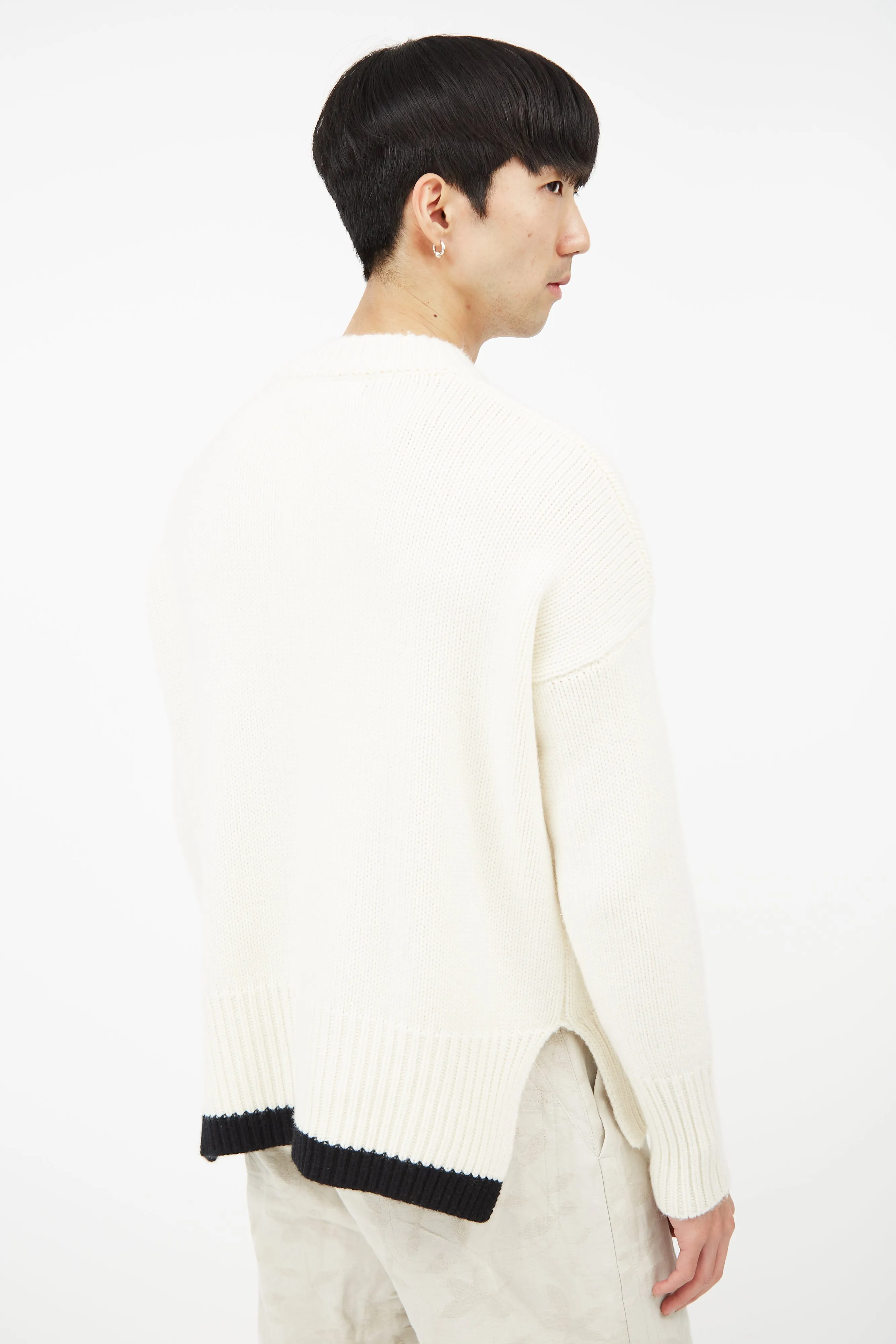 Cream & Black Cashmere Knit Sweater