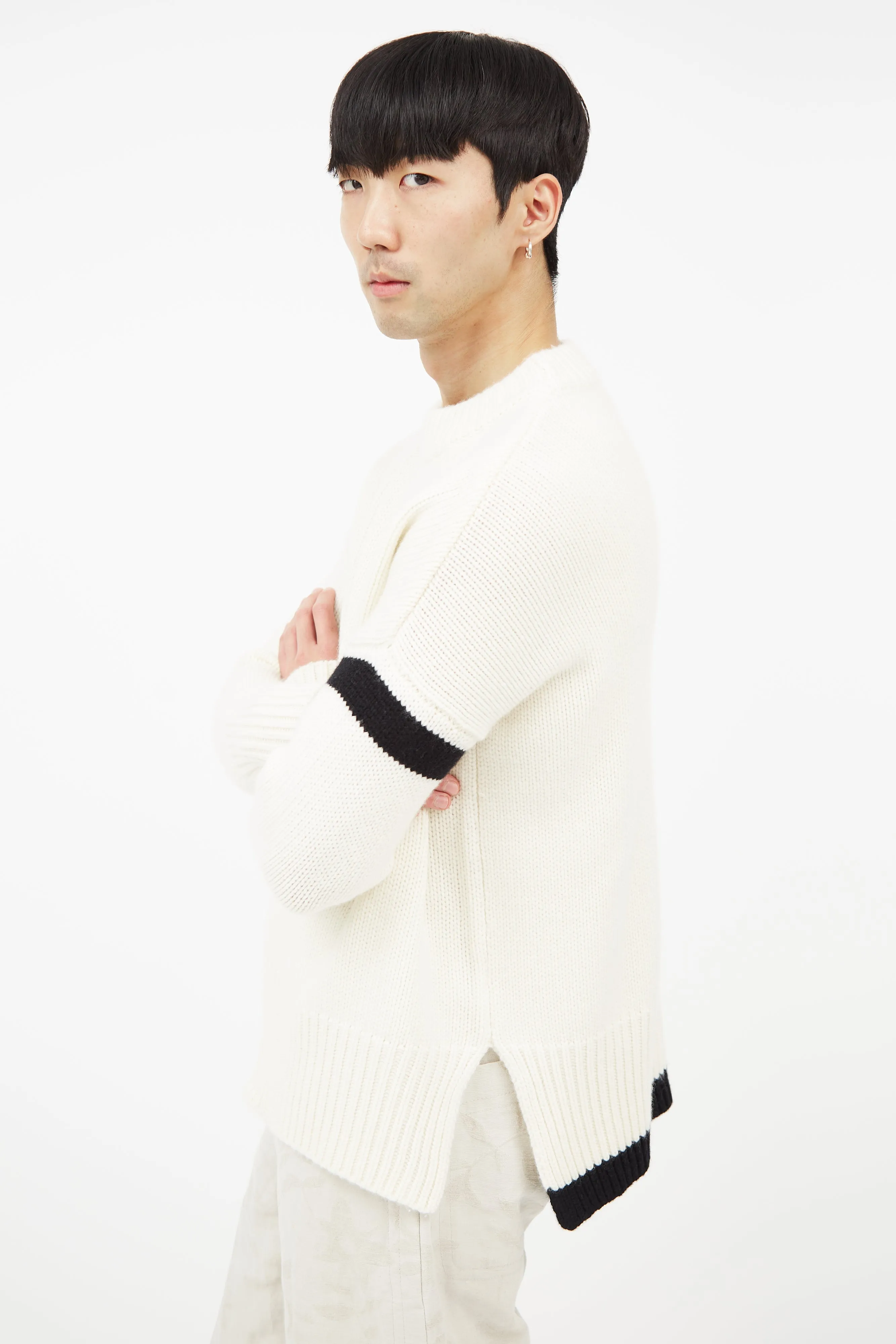 Cream & Black Cashmere Knit Sweater