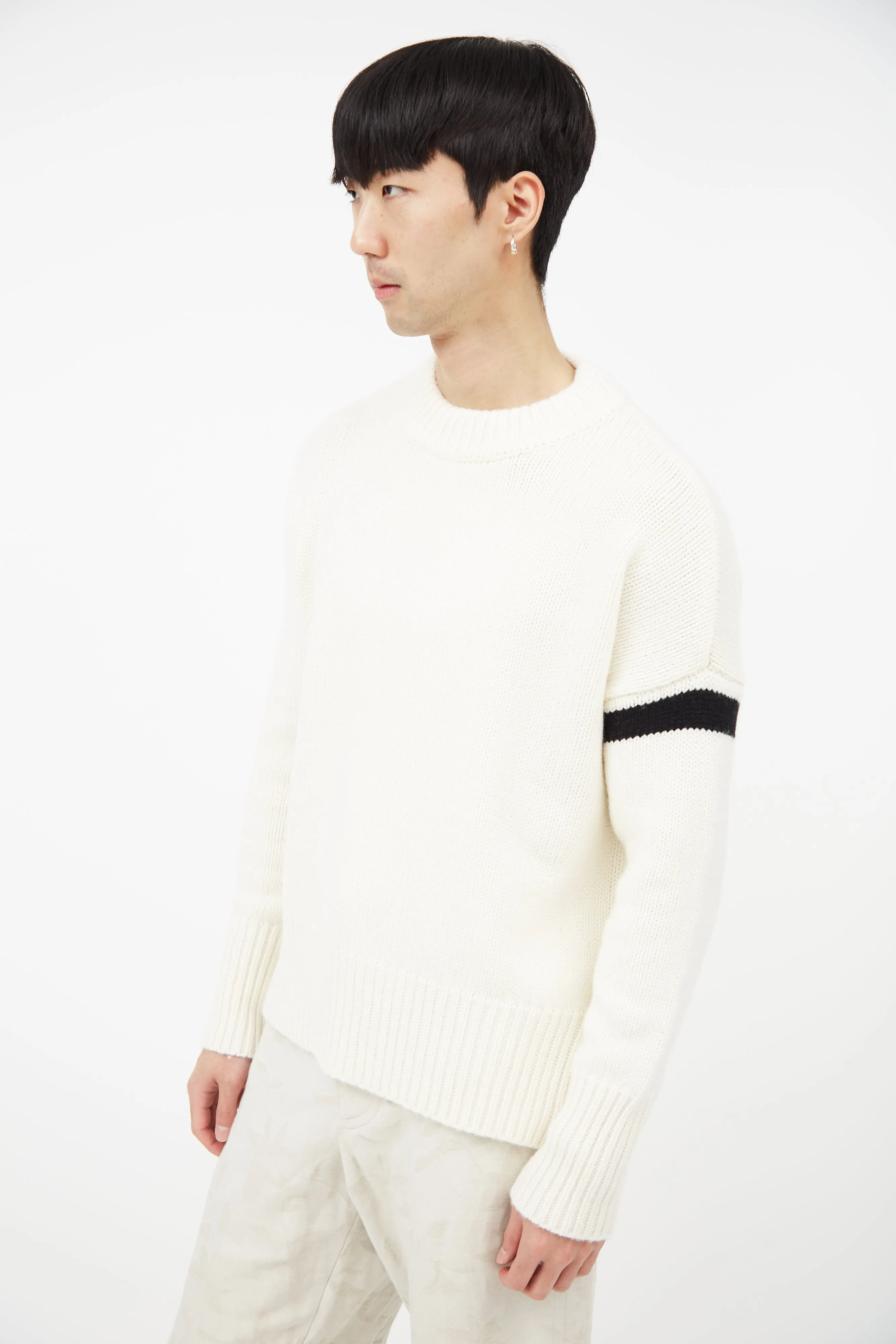 Cream & Black Cashmere Knit Sweater