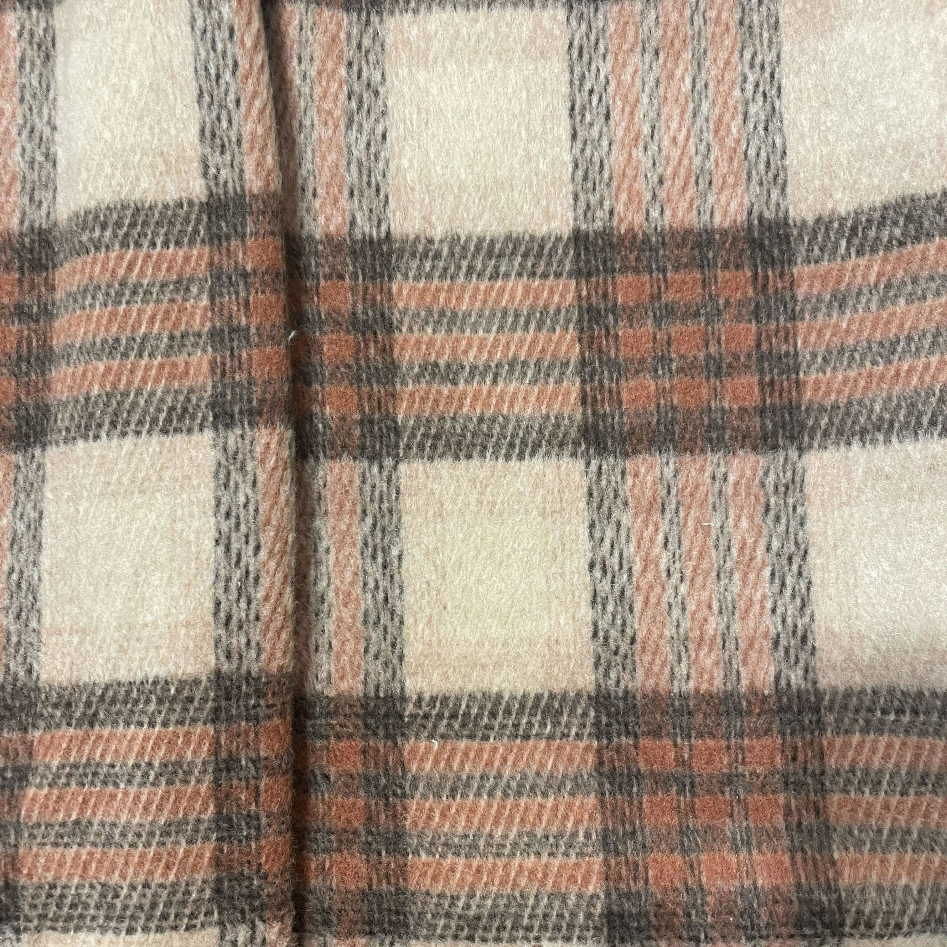 Cream Brown Check Print Woolen Tweed Fabric