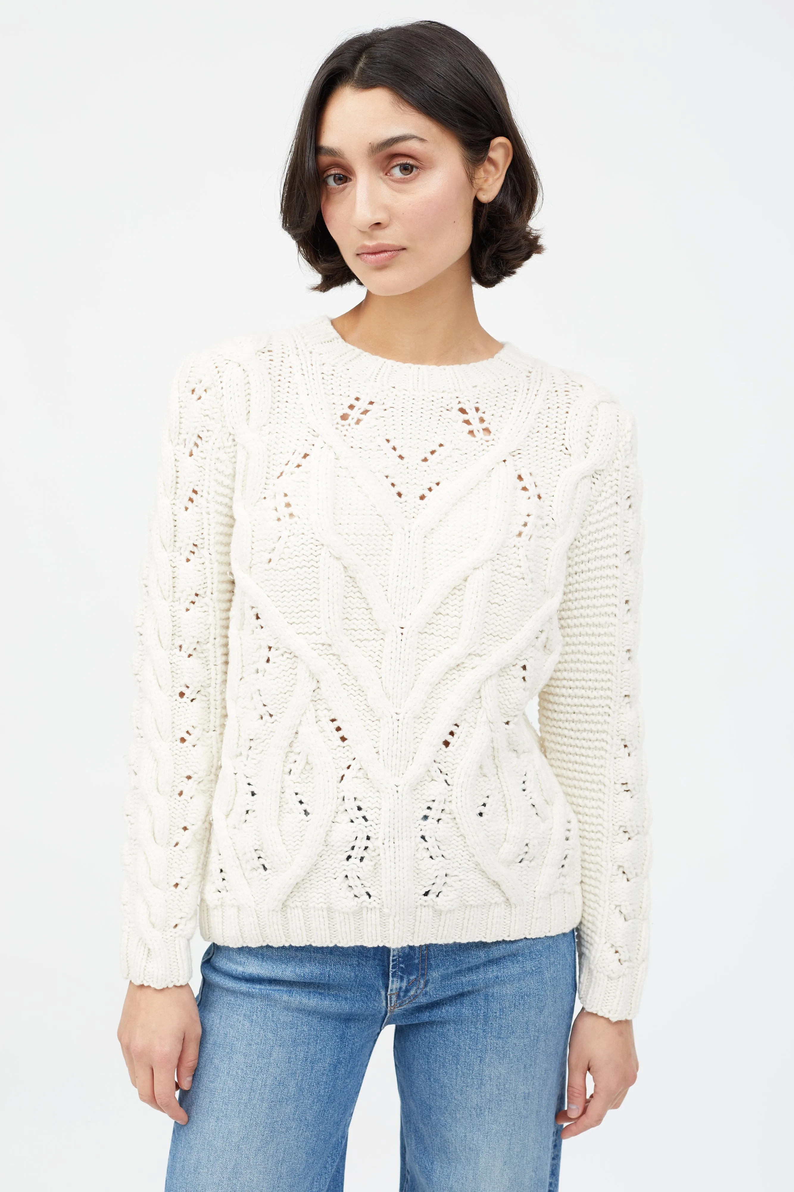 Cream Cashmere Cable Knit Sweater