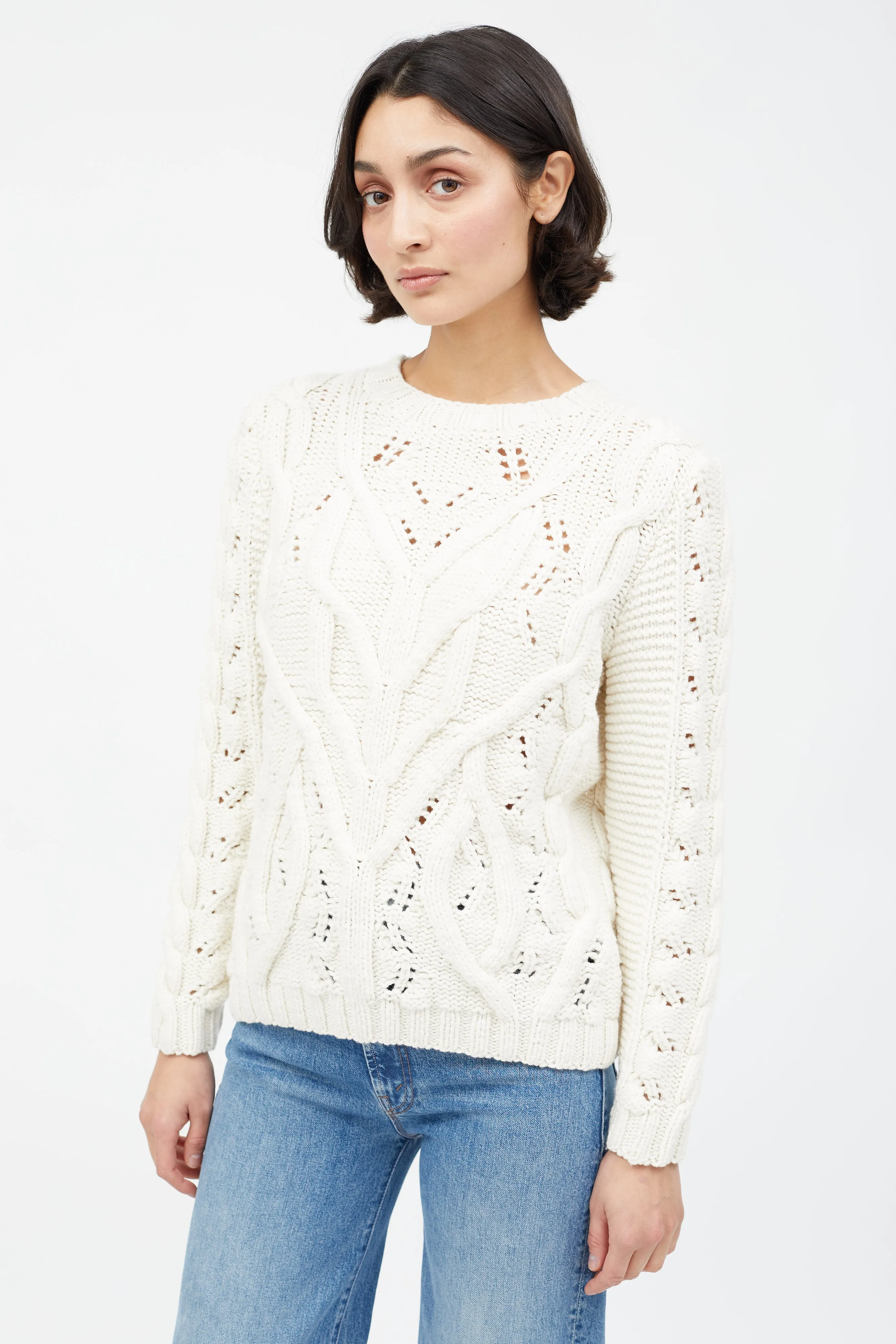 Cream Cashmere Cable Knit Sweater