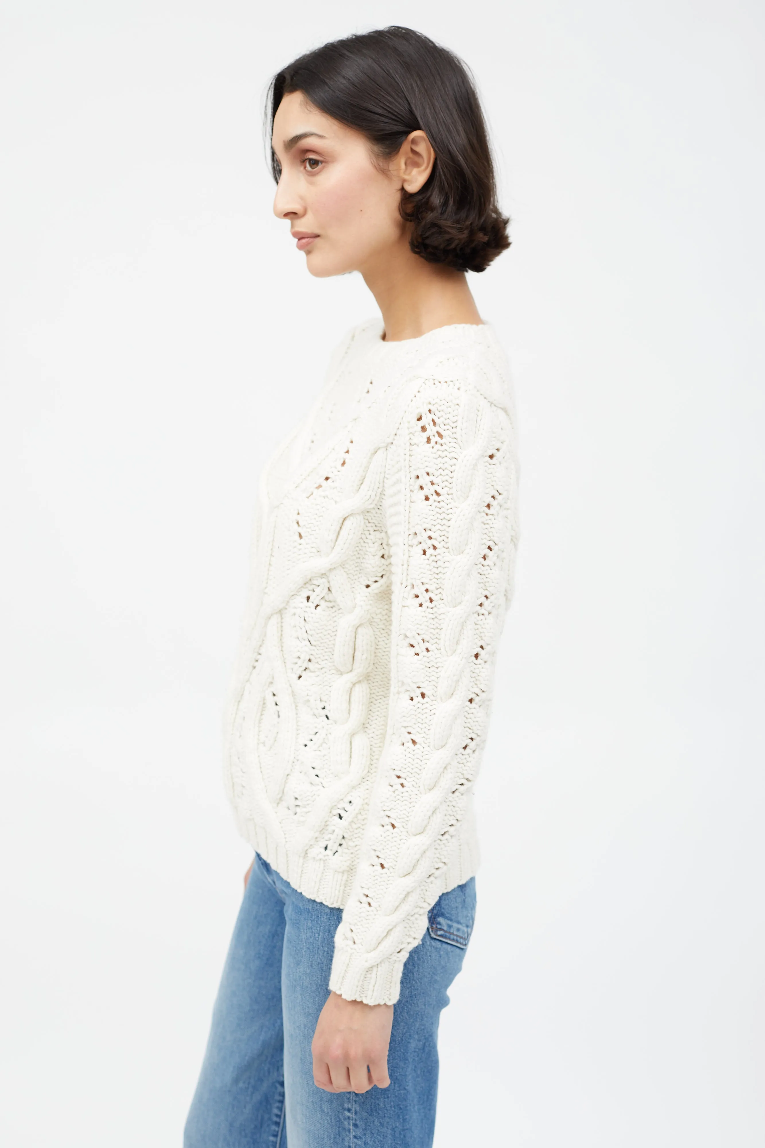 Cream Cashmere Cable Knit Sweater