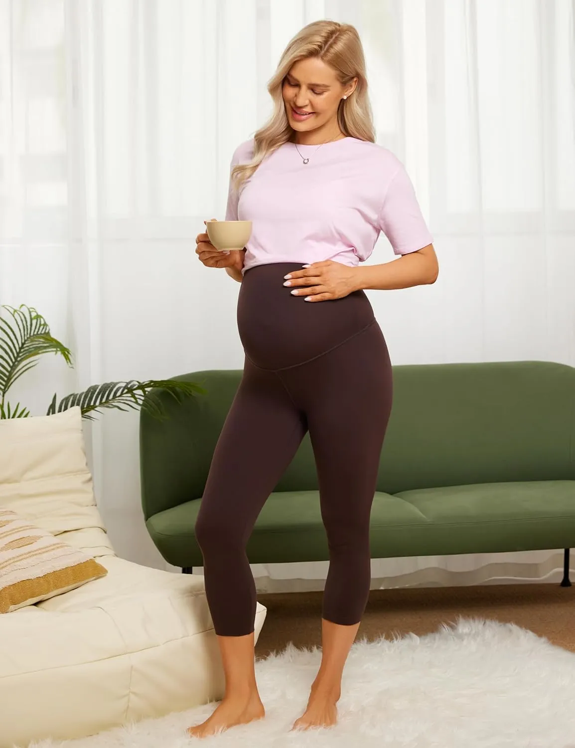 CRZ YOGA Womens Butterluxe Maternity Capris Leggings 21" - Crop Pants Over The Belly Workout Active Yoga Pregnancy Soft