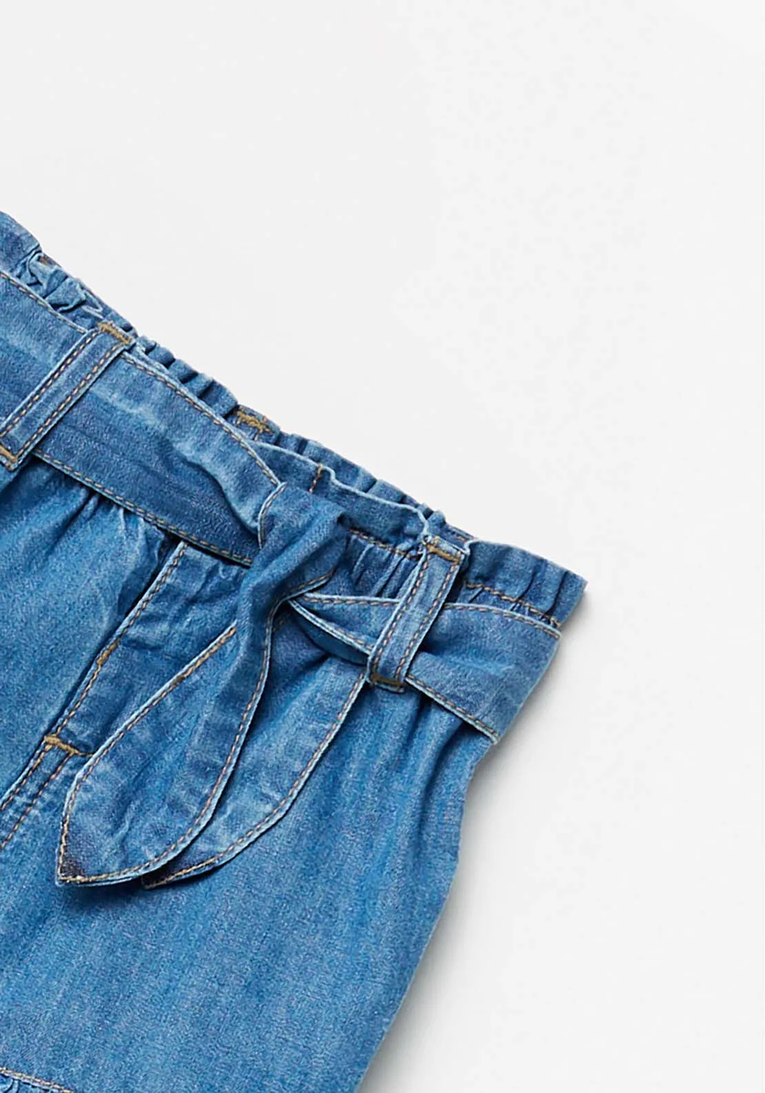 Denim Shorts With Belt - Blue