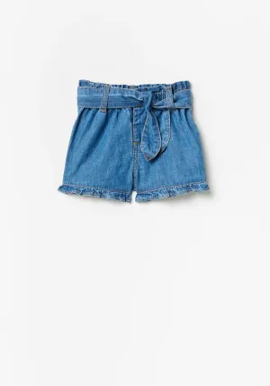 Denim Shorts With Belt - Blue