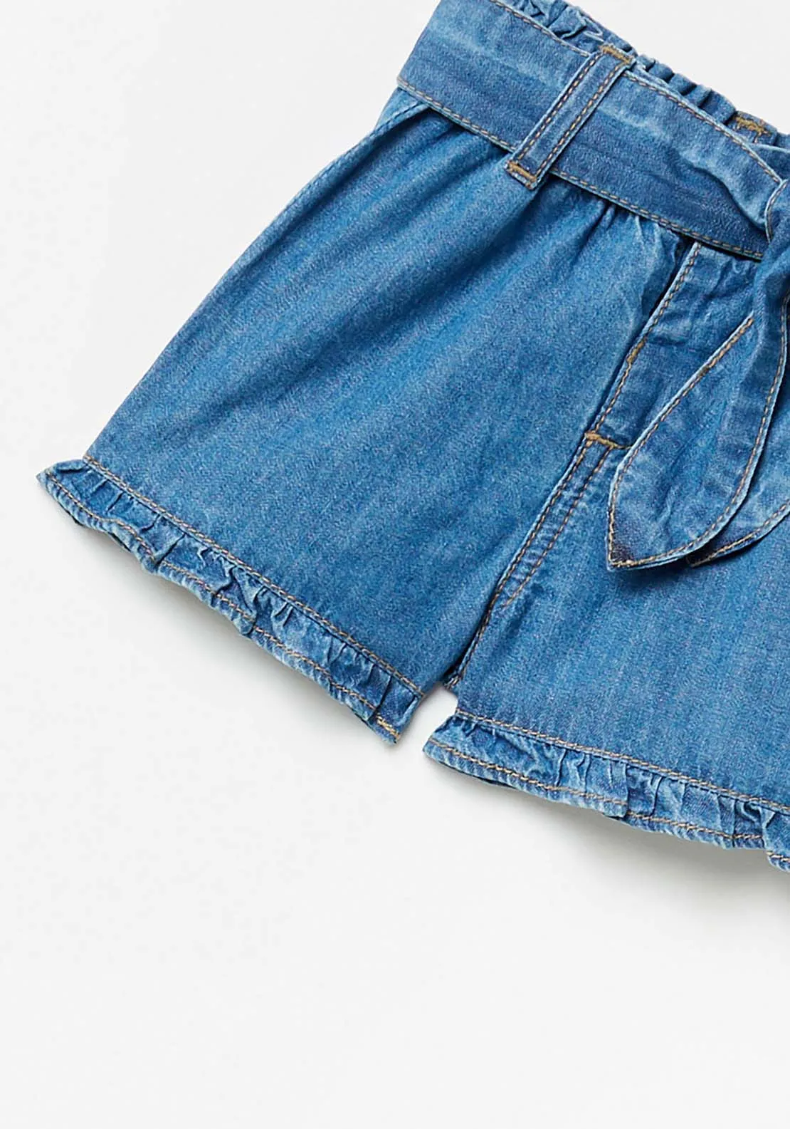 Denim Shorts With Belt - Blue