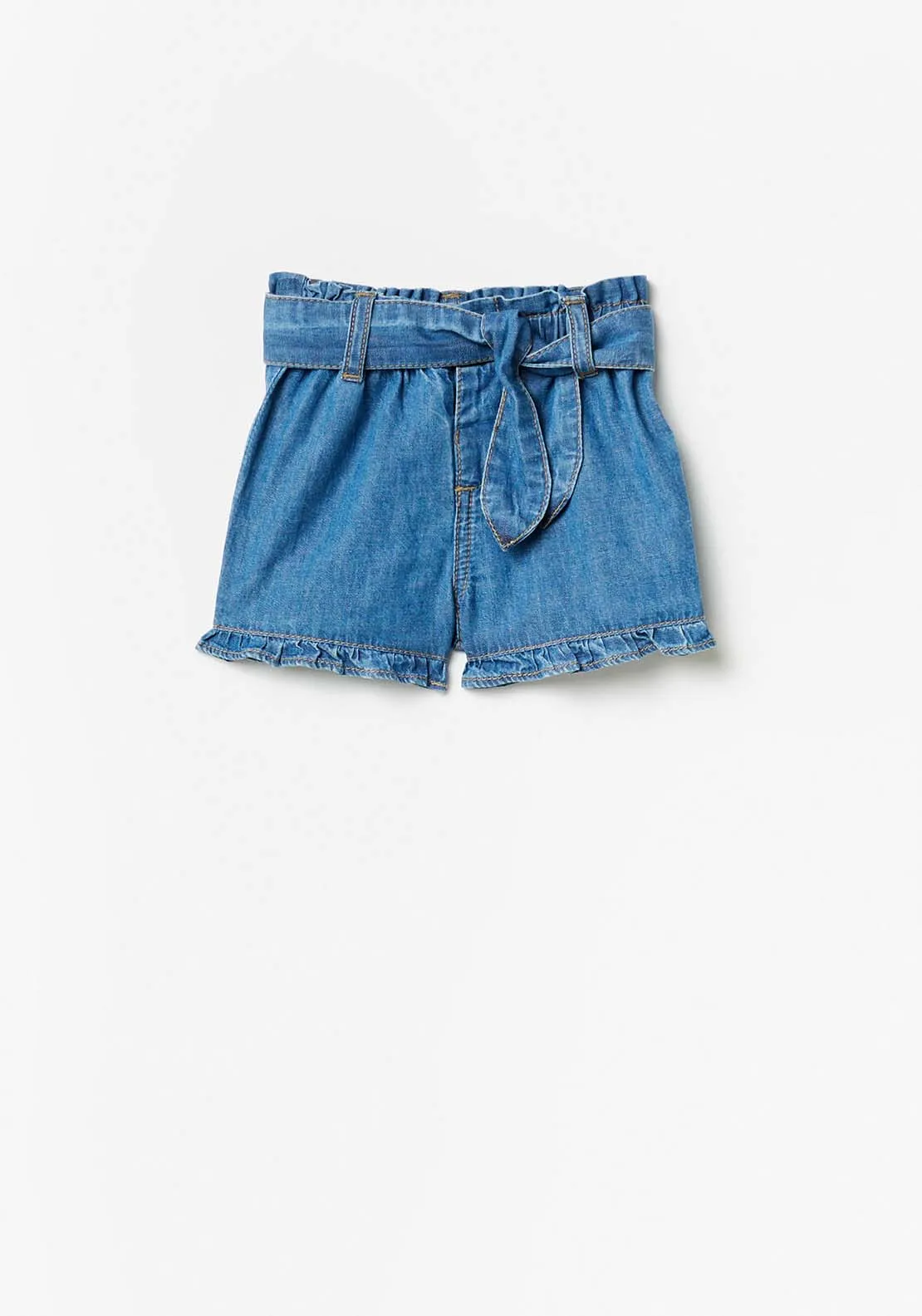 Denim Shorts With Belt - Blue
