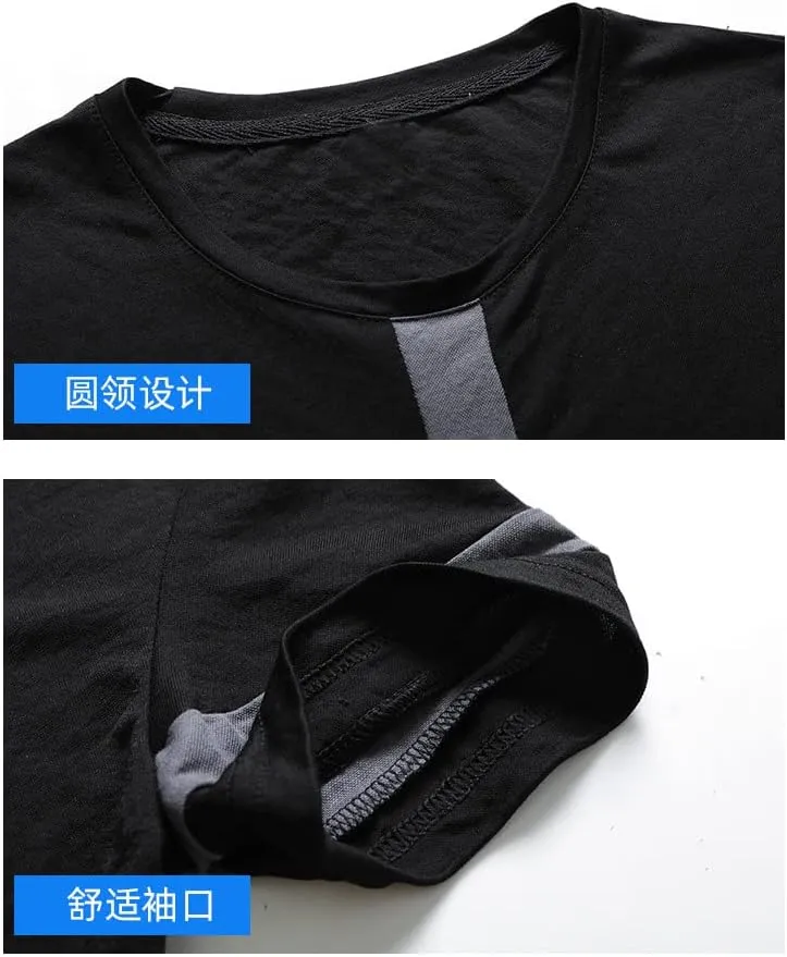 Dninmim Sports Suit Men's Summer Quick Dry Short-Sleeved T-Shirt Long Trousers Two-Piece Thin Section Black