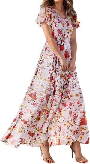Easter Dresses for Women 2025 Swing Flowy Ruffle Hem Swing A-Line Womens Dresses Summer Spring Chiffon Dresses