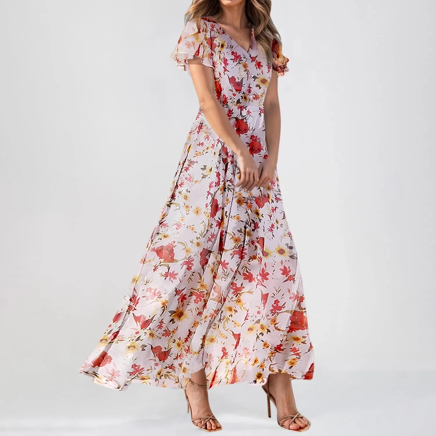 Easter Dresses for Women 2025 Swing Flowy Ruffle Hem Swing A-Line Womens Dresses Summer Spring Chiffon Dresses