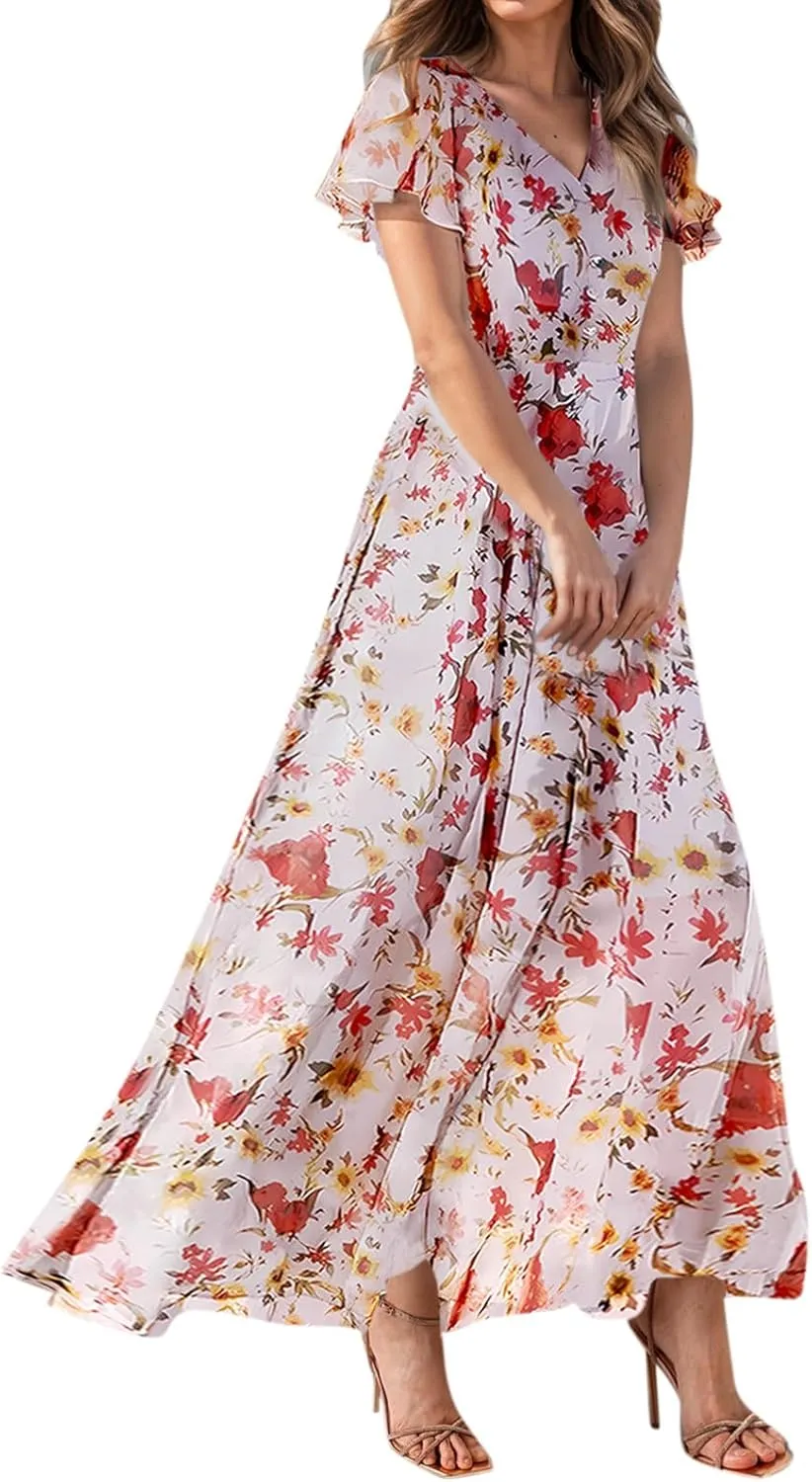 Easter Dresses for Women 2025 Swing Flowy Ruffle Hem Swing A-Line Womens Dresses Summer Spring Chiffon Dresses