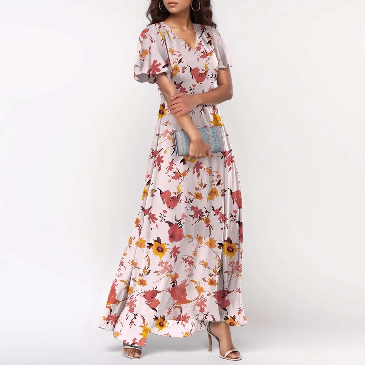 Easter Dresses for Women 2025 Swing Flowy Ruffle Hem Swing A-Line Womens Dresses Summer Spring Chiffon Dresses