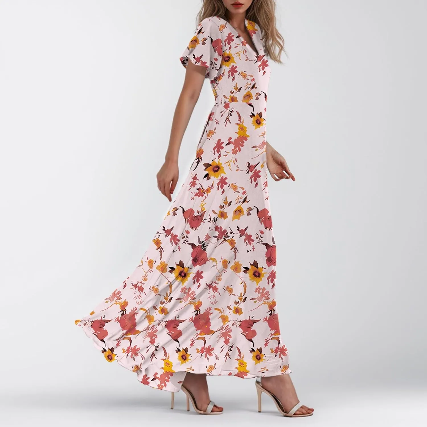Easter Dresses for Women 2025 Swing Flowy Ruffle Hem Swing A-Line Womens Dresses Summer Spring Chiffon Dresses