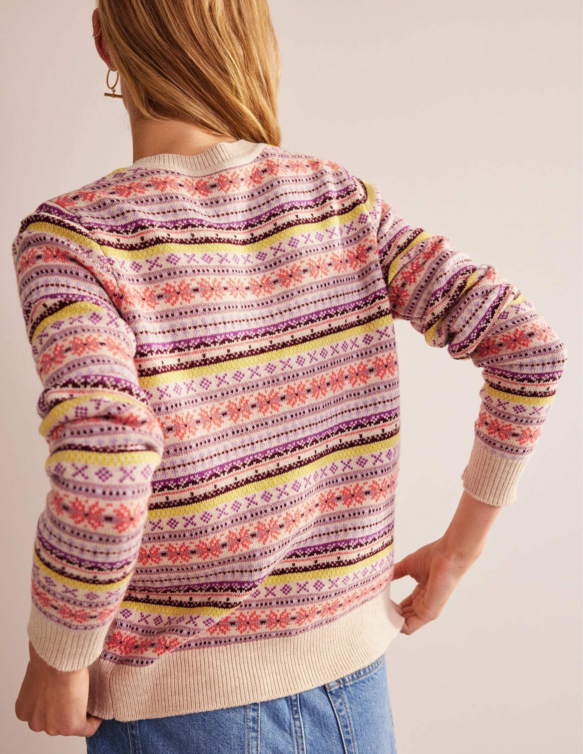 Edie Fair Isle Cardigan-Chalky Pink Fair Isle