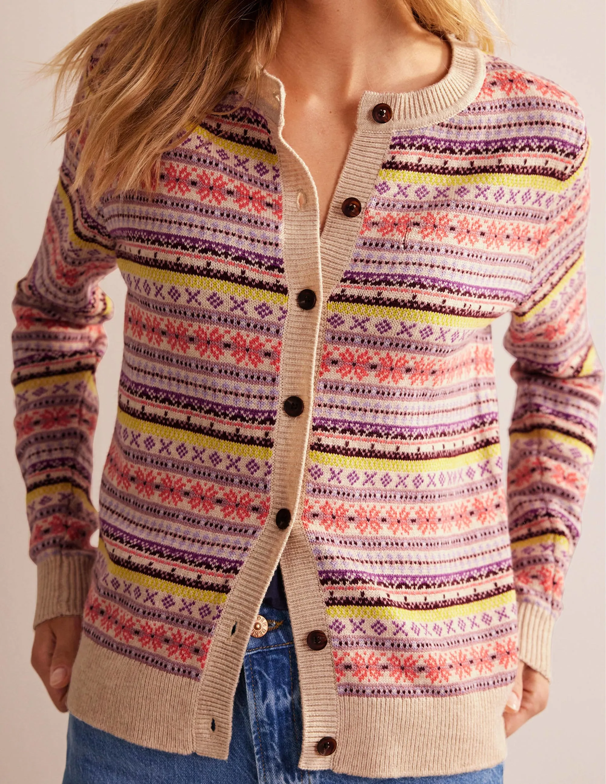 Edie Fair Isle Cardigan-Chalky Pink Fair Isle