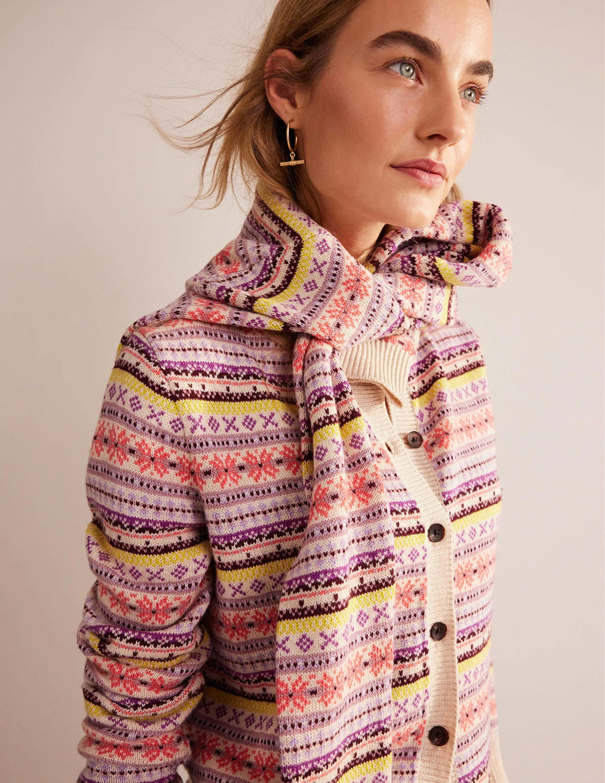 Edie Fair Isle Cardigan-Chalky Pink Fair Isle