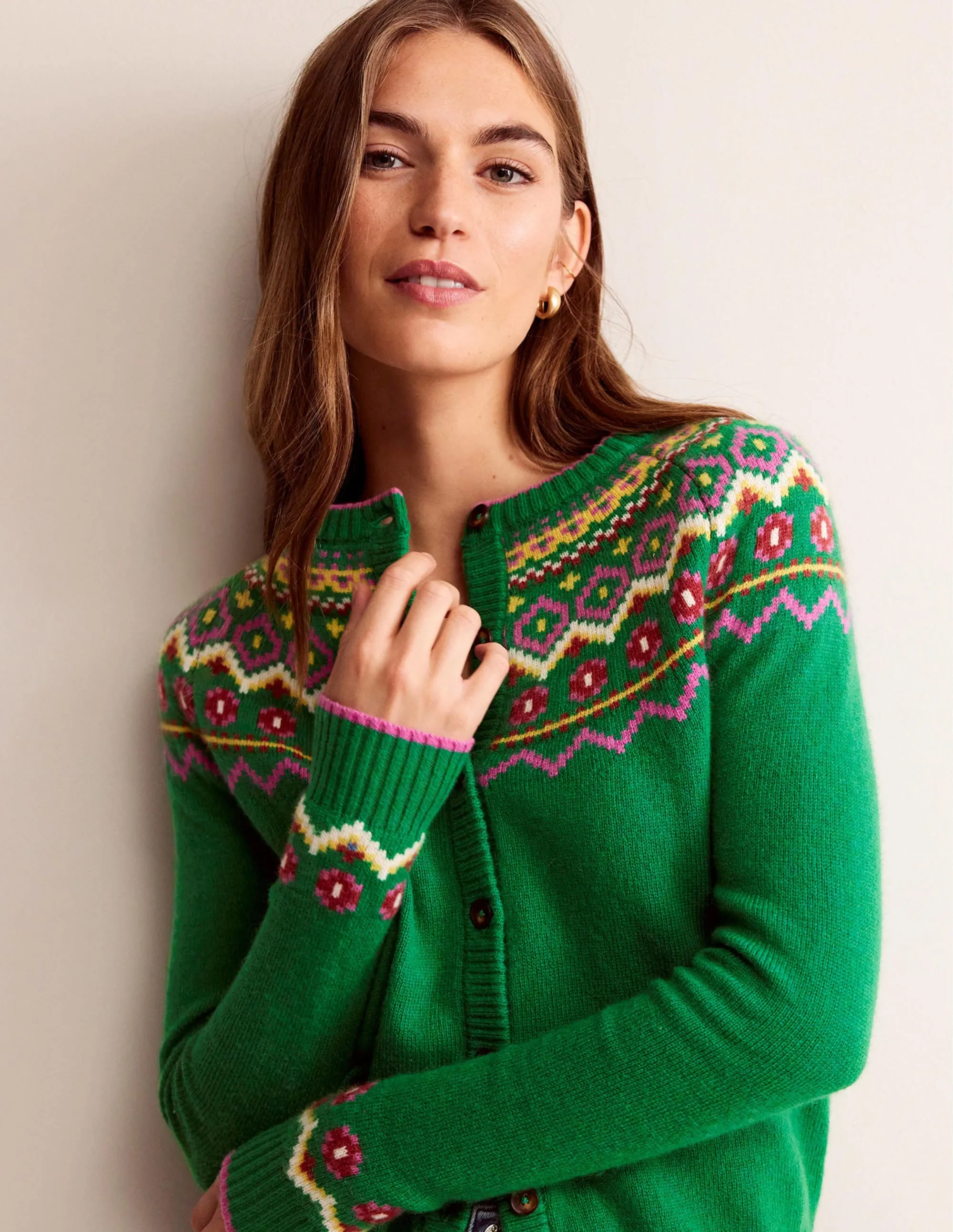 Edie Fair Isle Cardigan-Green Fair Isle