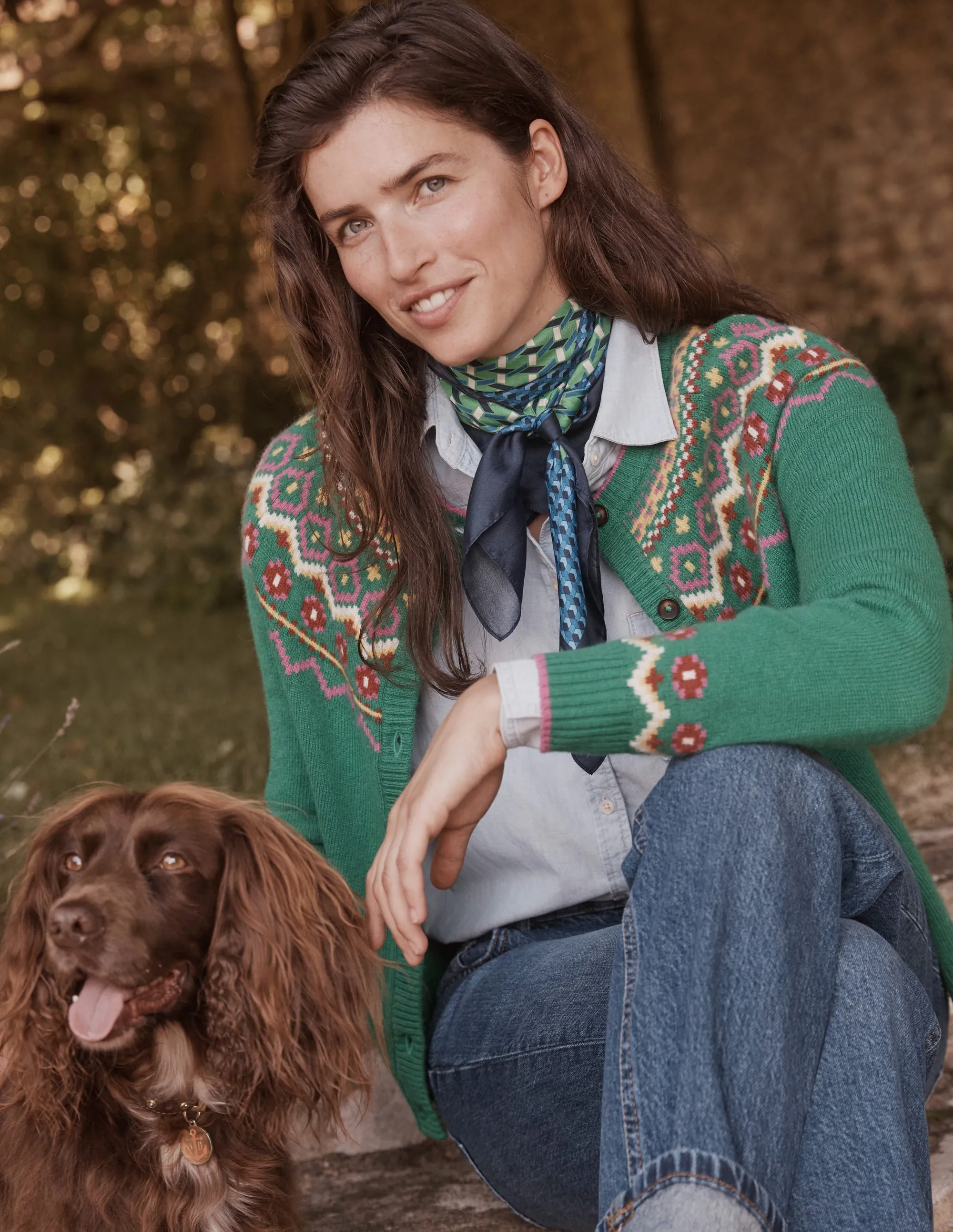 Edie Fair Isle Cardigan-Green Fair Isle