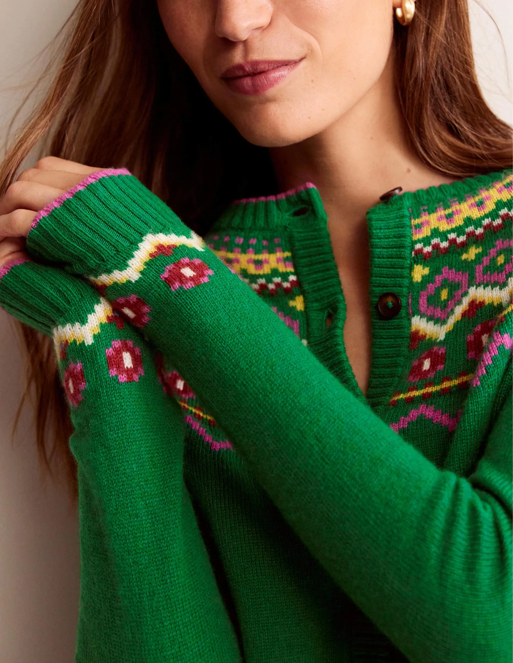 Edie Fair Isle Cardigan-Green Fair Isle