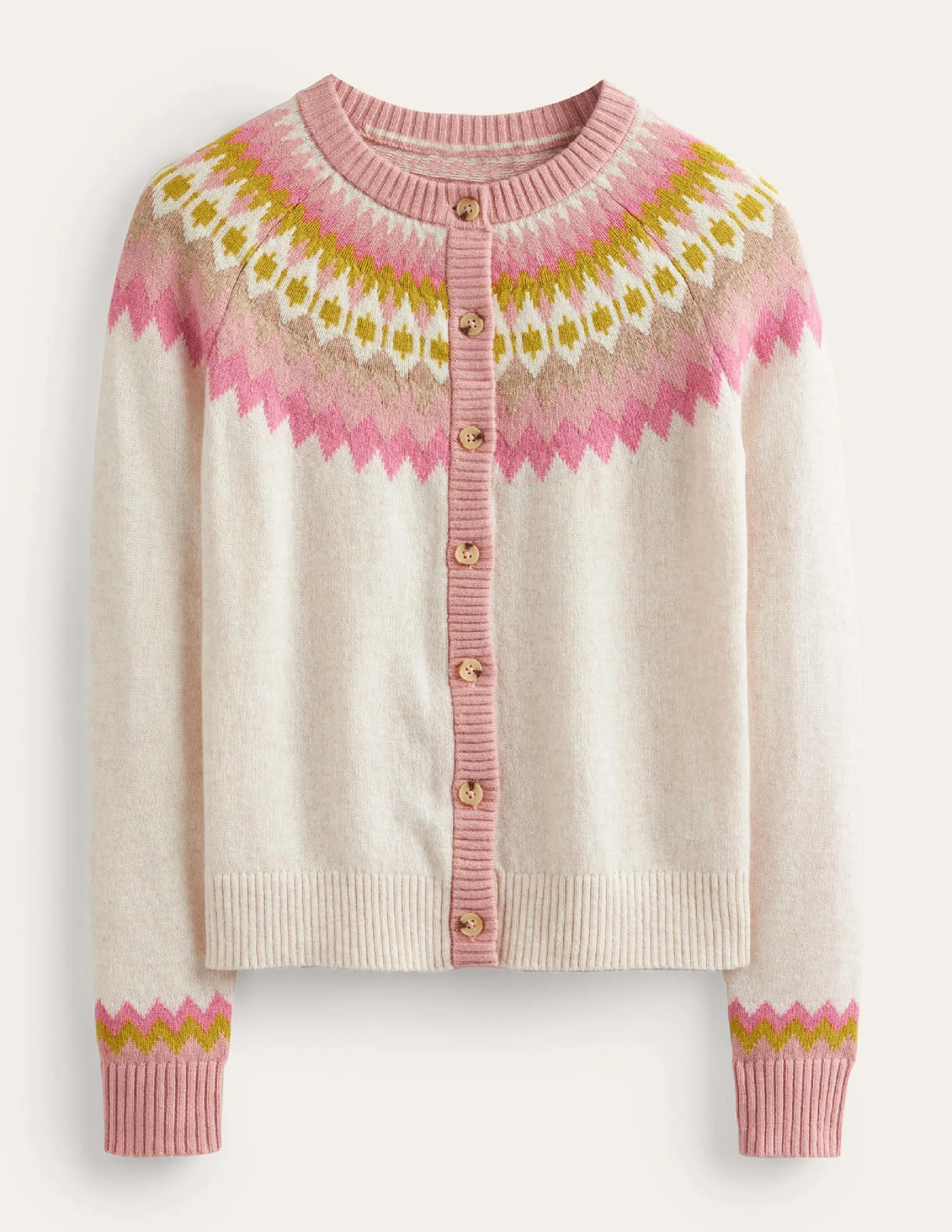 Edie Fair Isle Cardigan-Oatmeal Melange Fair Isle
