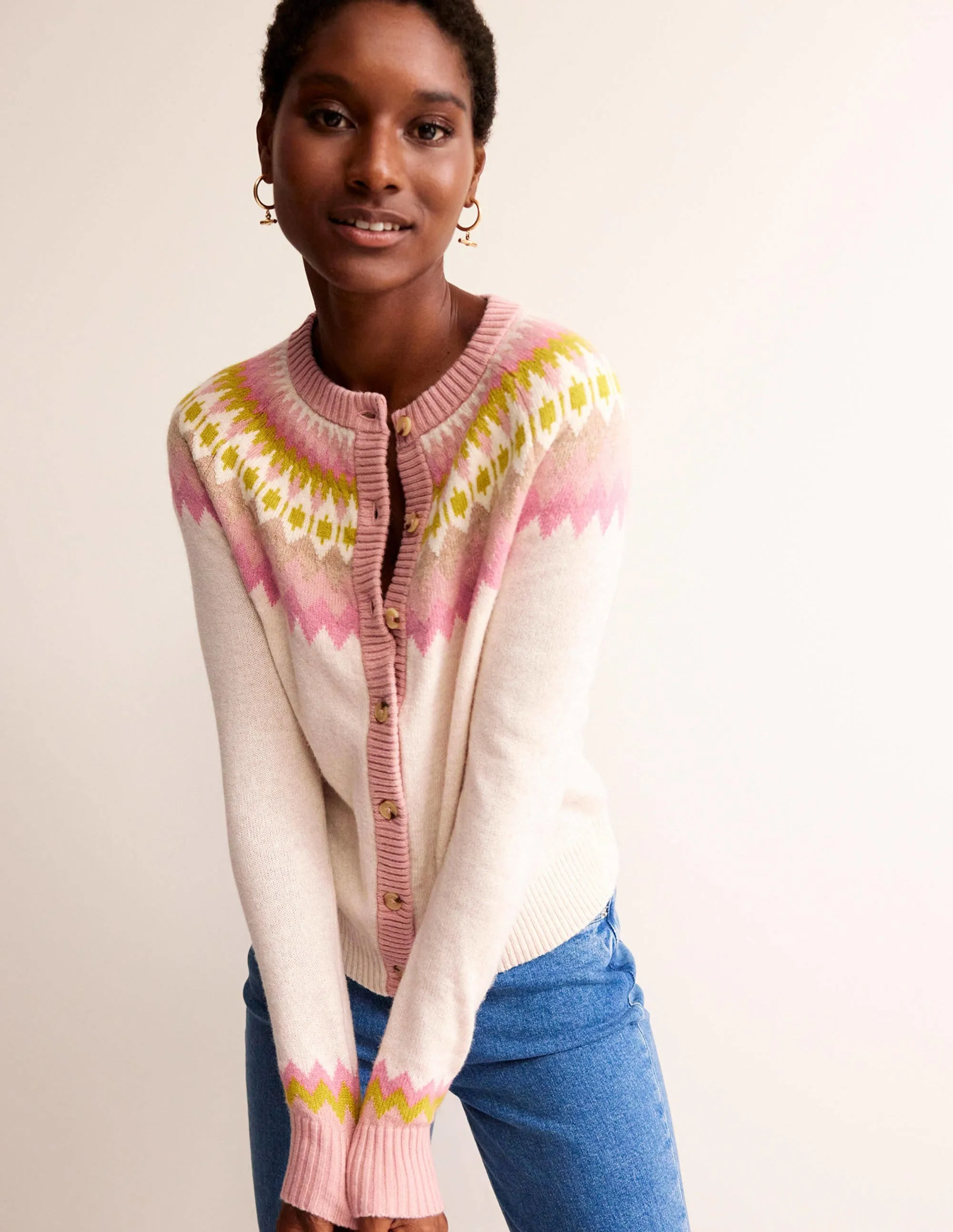 Edie Fair Isle Cardigan-Oatmeal Melange Fair Isle