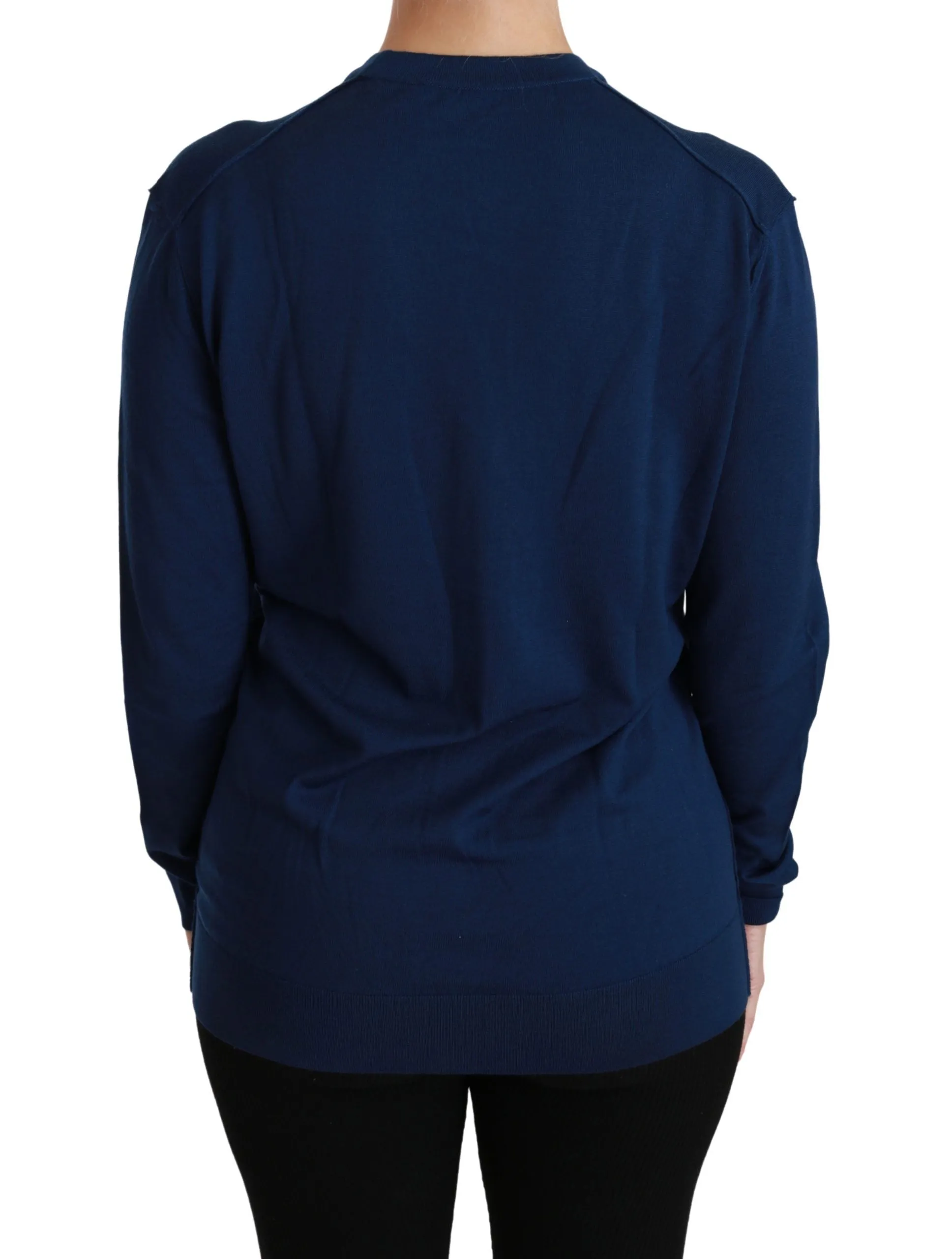 Elegant Blue Virgin Wool Cardigan