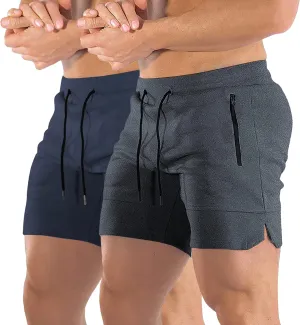 EVERWORTH Men's Solid Gym Workout Shorts Bodybuilding Running Fitted Training Jogging Short Pants with Zipper Pocket 3 Colors