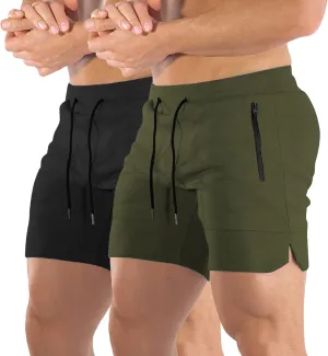 EVERWORTH Men's Solid Gym Workout Shorts Bodybuilding Running Fitted Training Jogging Short Pants with Zipper Pocket 3 Colors