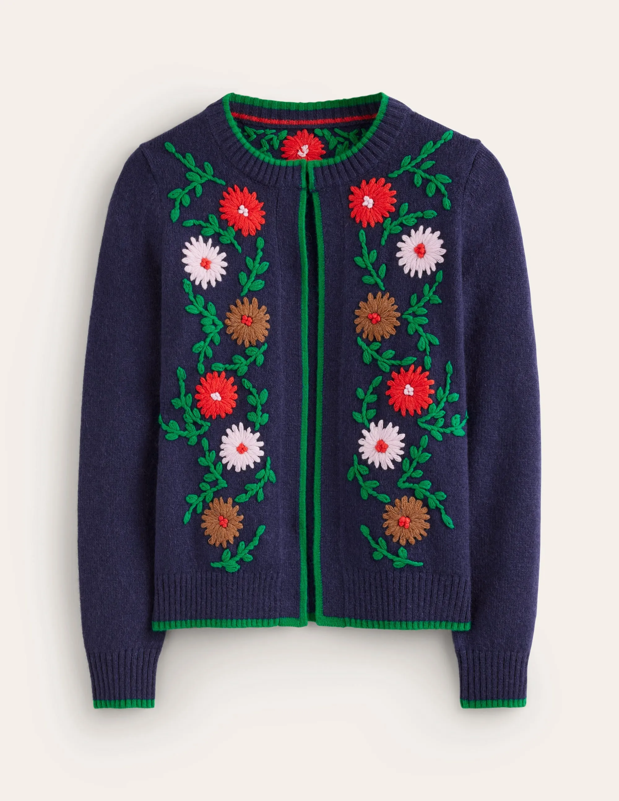 Flower Embroidered Cardigan-Navy